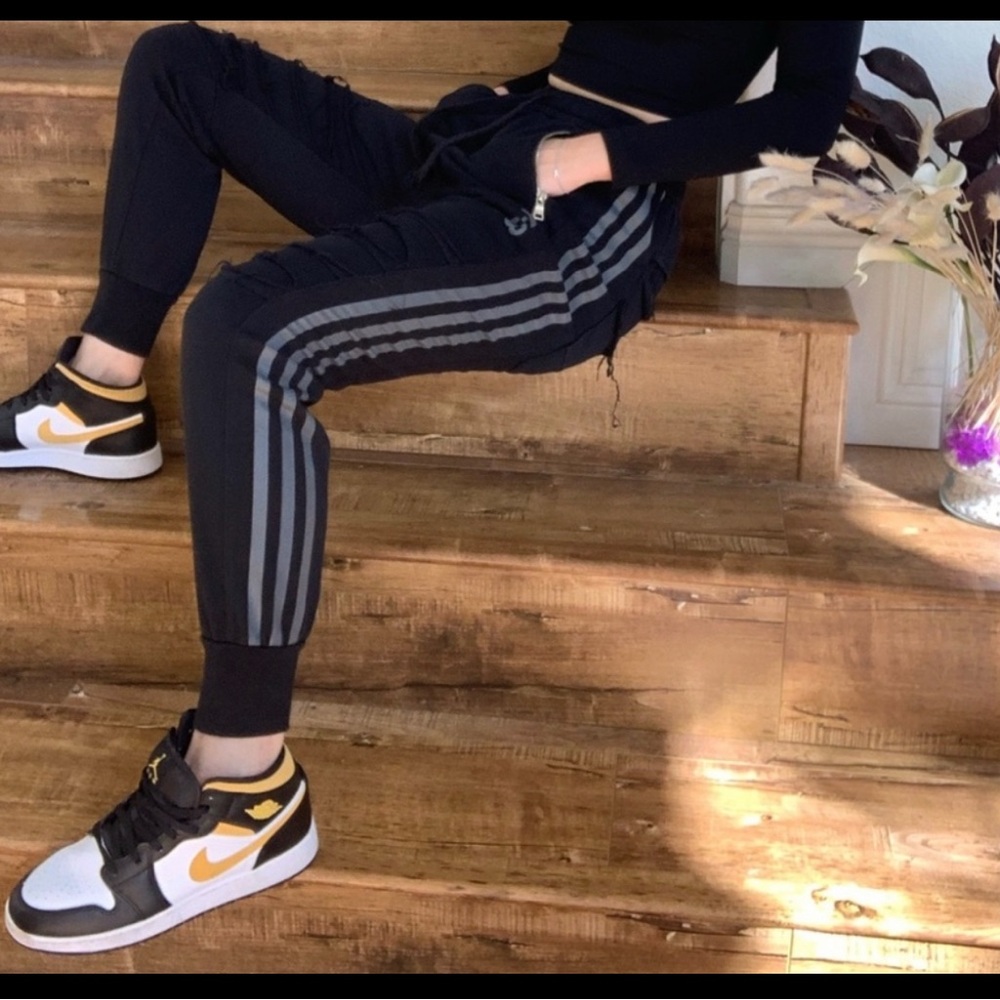 Y-3 Black Joggers with Triple Gray Stripes